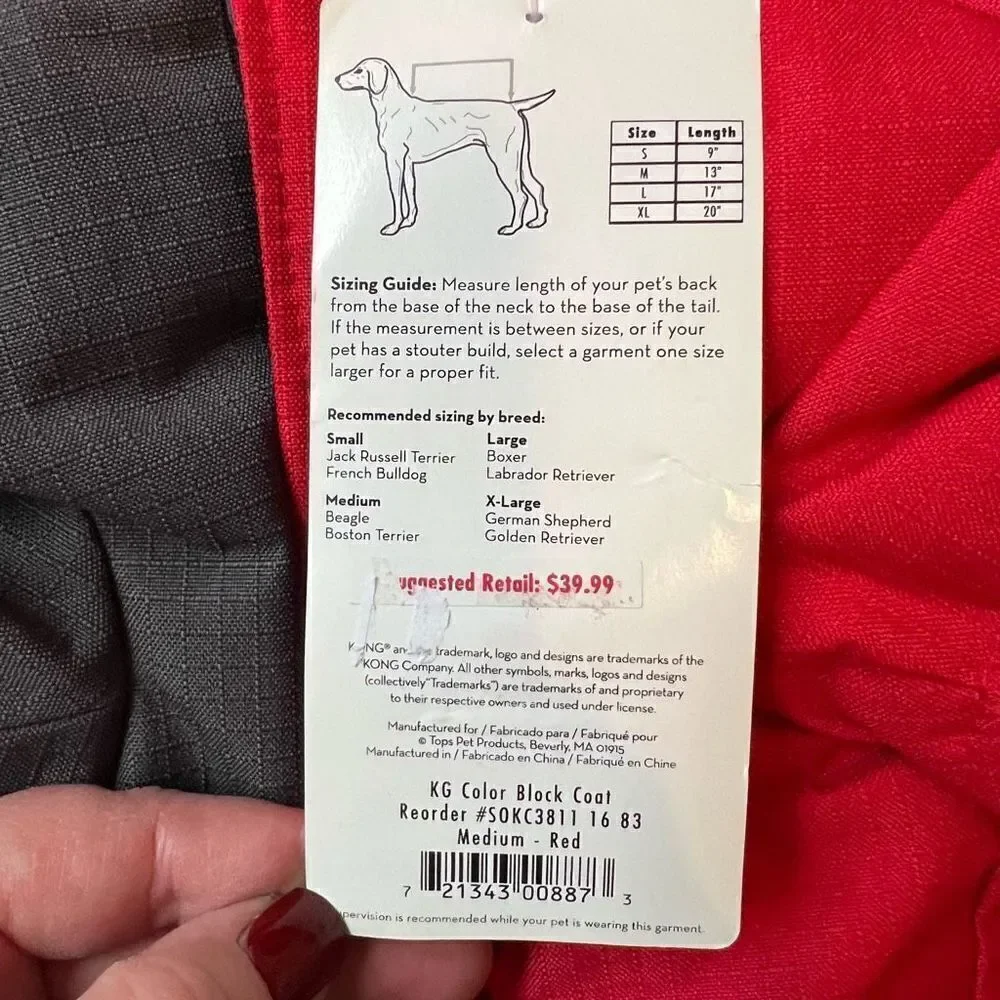 Kong NWT Dog Puffer Coat Red and Gray Size Medium